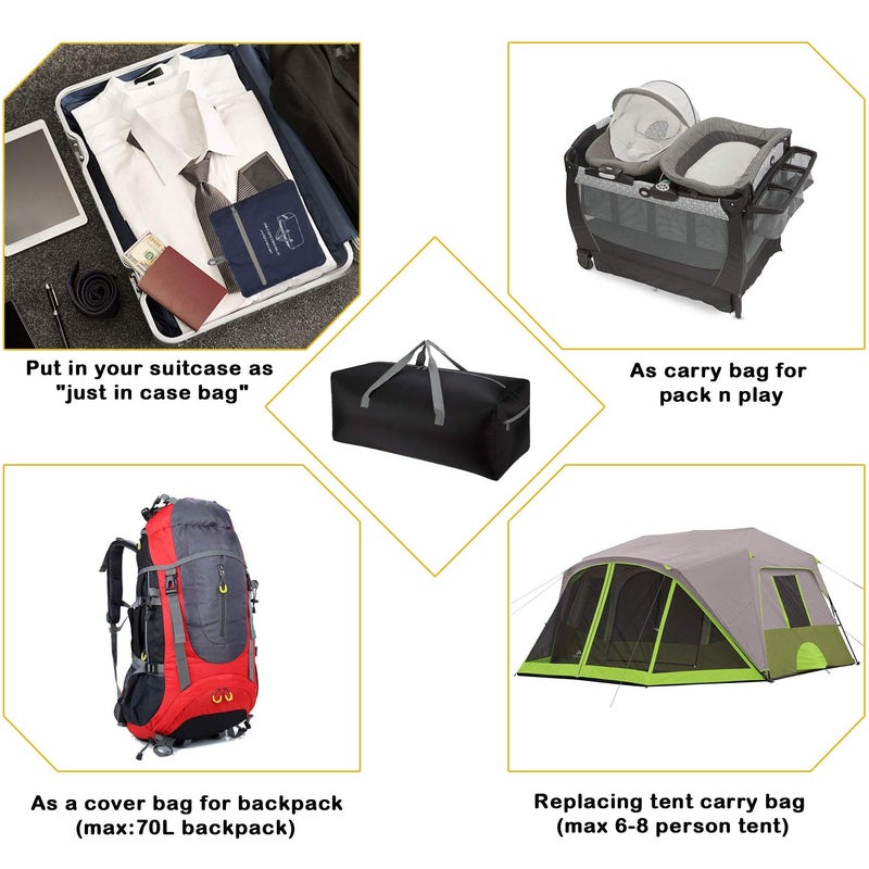 iFARADAY Foldable Duffel Bag 30" / 75L Lightweight with Water Rresistant for Travel-Black - Image 4